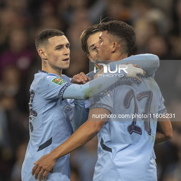 Matheus Nunes #27 of Manchester City F.C. celebrates his goal during the Carabao Cup Third Round match between Manchester City and Watford a...