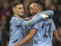 Matheus Nunes #27 of Manchester City F.C. celebrates his goal during the Carabao Cup Third Round match between Manchester City and Watford a...