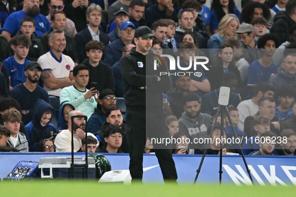 Manager Stephen Clemence (Manager Barrow) looks on during the Carabao Cup Third Round match between Chelsea and Barrow at Stamford Bridge in...