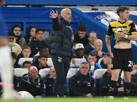 Manager Enzo Maresca gestures during the Carabao Cup Third Round match between Chelsea and Barrow at Stamford Bridge in London, England, on...