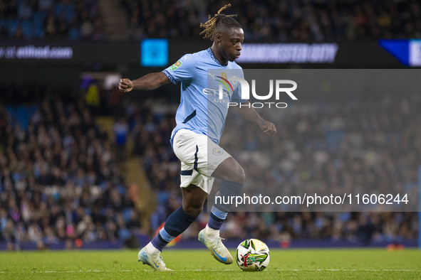 Jeremy Doku #11 of Manchester City F.C. during the Carabao Cup Third Round match between Manchester City and Watford at the Etihad Stadium i...