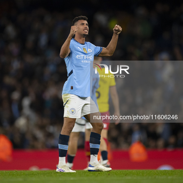 Matheus Nunes #27 of Manchester City F.C. celebrates his goal during the Carabao Cup Third Round match between Manchester City and Watford a...