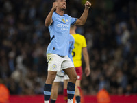 Matheus Nunes #27 of Manchester City F.C. celebrates his goal during the Carabao Cup Third Round match between Manchester City and Watford a...