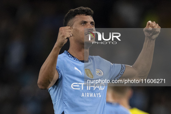 Matheus Nunes #27 of Manchester City F.C. celebrates his goal during the Carabao Cup Third Round match between Manchester City and Watford a...