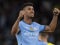 Matheus Nunes #27 of Manchester City F.C. celebrates his goal during the Carabao Cup Third Round match between Manchester City and Watford a...