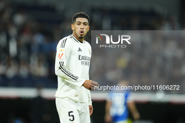 Jude Bellingham central midfield of Real Madrid and England during the La Liga match between Real Madrid CF and Deportivo Alavés at Estadio...