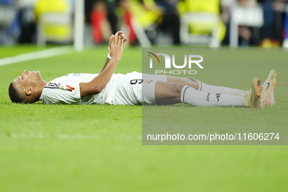 Kylian Mbappe centre-forward of Real Madrid and France  reacts during the La Liga match between Real Madrid CF and Deportivo Alavés at Estad...