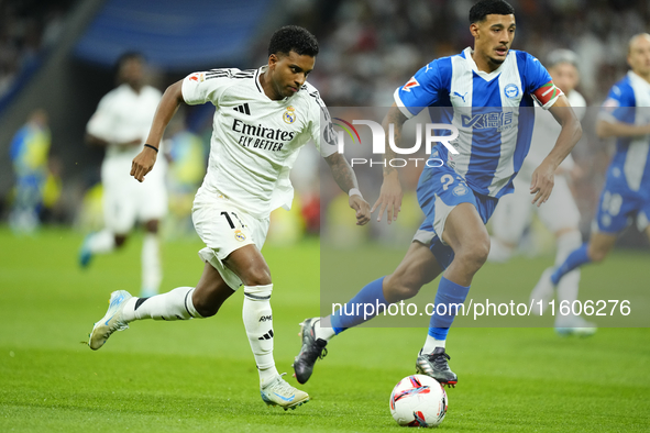 Rodrygo Goes right winger of Real Madrid and Brazil in action during the La Liga match between Real Madrid CF and Deportivo Alavés at Estadi...