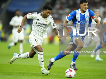 Rodrygo Goes right winger of Real Madrid and Brazil in action during the La Liga match between Real Madrid CF and Deportivo Alavés at Estadi...