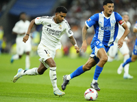 Rodrygo Goes right winger of Real Madrid and Brazil in action during the La Liga match between Real Madrid CF and Deportivo Alavés at Estadi...