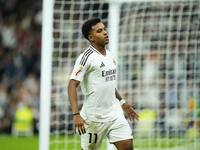 Rodrygo Goes right winger of Real Madrid and Brazil celebrates after scoring his sides first goal during the La Liga match between Real Madr...