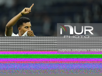 Rodrygo Goes right winger of Real Madrid and Brazil celebrates after scoring his sides first goal during the La Liga match between Real Madr...