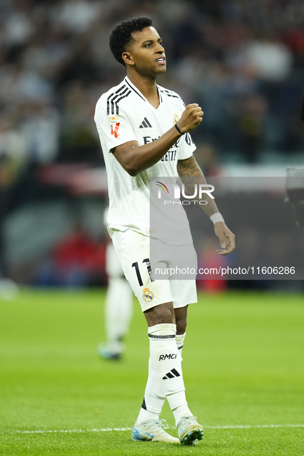 Rodrygo Goes right winger of Real Madrid and Brazil celebrates after scoring his sides first goal during the La Liga match between Real Madr...