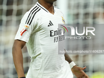 Rodrygo Goes right winger of Real Madrid and Brazil celebrates after scoring his sides first goal during the La Liga match between Real Madr...