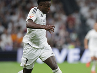 Vinicius Jr of Real Madrid is in action during the La Liga 2024/25 match between Real Madrid and Alaves at Santiago Bernabeu Stadium in Madr...