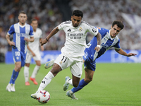 Rodrygo Goes of Real Madrid is in action during the La Liga 2024/25 match between Real Madrid and Alaves at Santiago Bernabeu Stadium in Mad...