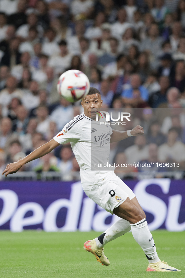 Kylian Mbappe of Real Madrid is in action during the La Liga 2024/25 match between Real Madrid and Alaves at Santiago Bernabeu Stadium in Ma...