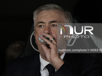 Real Madrid coach Carlo Ancelotti during the La Liga 2024/25 match between Real Madrid and Alaves at Santiago Bernabeu Stadium in Madrid, Sp...