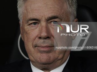 Real Madrid coach Carlo Ancelotti during the La Liga 2024/25 match between Real Madrid and Alaves at Santiago Bernabeu Stadium in Madrid, Sp...