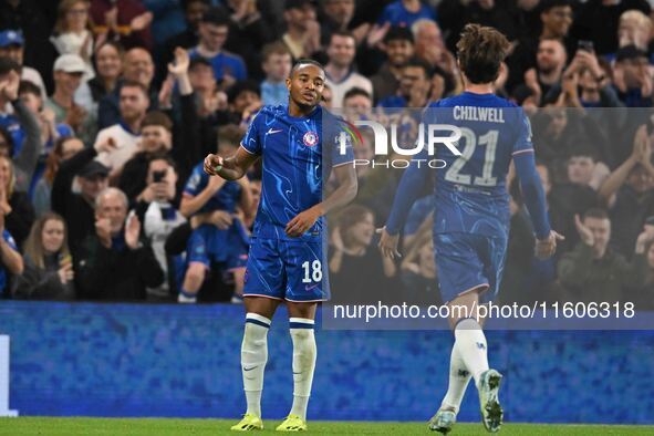 Christopher Nkunku (18 Chelsea) celebrates after scoring the team's fifth goal during the Carabao Cup Third Round match between Chelsea and...