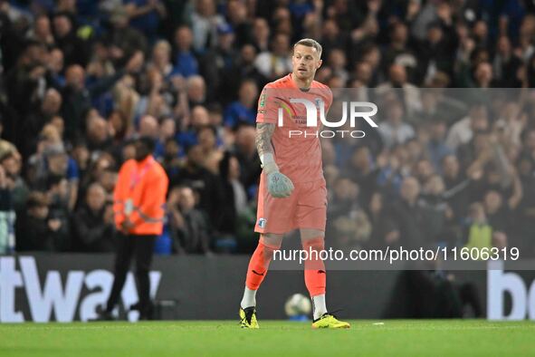 Goalkeeper Paul Farman (1 Barrow) looks on during the Carabao Cup Third Round match between Chelsea and Barrow at Stamford Bridge in London,...