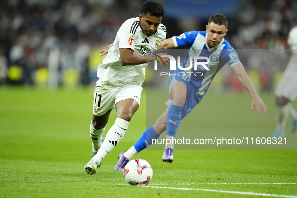 Rodrygo Goes right winger of Real Madrid and Brazil in action during the La Liga match between Real Madrid CF and Deportivo Alavés at Estadi...