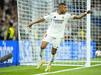 Kylian Mbappe centre-forward of Real Madrid and France celebrates after scoring disallowed goal during the La Liga match between Real Madrid...