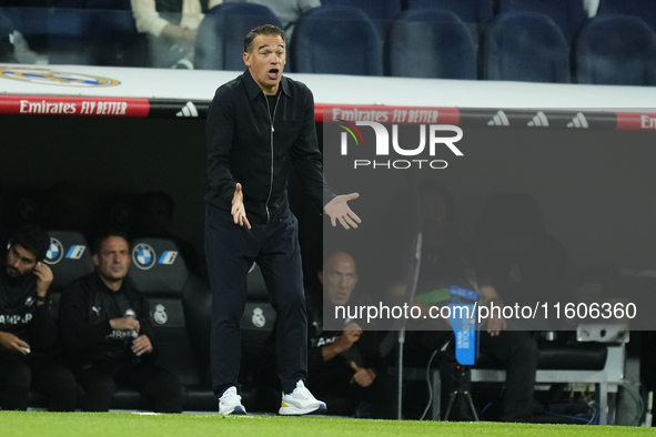 Luis Garcia head coach of Alaves reacts during the La Liga match between Real Madrid CF and Deportivo Alavés at Estadio Santiago Bernabeu on...