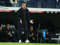 Luis Garcia head coach of Alaves reacts during the La Liga match between Real Madrid CF and Deportivo Alavés at Estadio Santiago Bernabeu on...