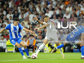 Kylian Mbappe centre-forward of Real Madrid and France in action during the La Liga match between Real Madrid CF and Deportivo Alavés at Est...