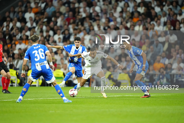 Kylian Mbappe centre-forward of Real Madrid and France in action during the La Liga match between Real Madrid CF and Deportivo Alavés at Est...