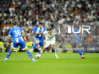 Kylian Mbappe centre-forward of Real Madrid and France in action during the La Liga match between Real Madrid CF and Deportivo Alavés at Est...