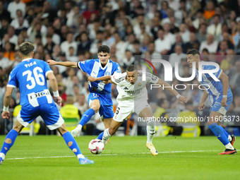 Kylian Mbappe centre-forward of Real Madrid and France in action during the La Liga match between Real Madrid CF and Deportivo Alavés at Est...