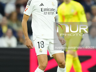 Jesus Vallejo centre-back of Real Madrid and Spainduring the La Liga match between Real Madrid CF and Deportivo Alavés at Estadio Santiago B...