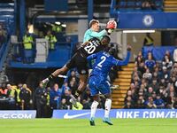 Emile Acquah (20 Barrow) challenges Filip Jorgensen (12 Chelsea) during the Carabao Cup Third Round match between Chelsea and Barrow at Stam...