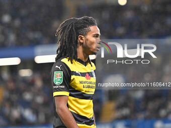 Neo Eccleston (2 Barrow) looks on during the Carabao Cup Third Round match between Chelsea and Barrow at Stamford Bridge in London, England,...