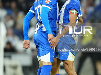 Kike Garcia centre-forward of Alaves and Spain celebrates after scoring his sides first goal during the La Liga match between Real Madrid CF...