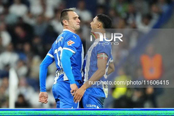 Kike Garcia centre-forward of Alaves and Spain celebrates after scoring his sides first goal during the La Liga match between Real Madrid CF...