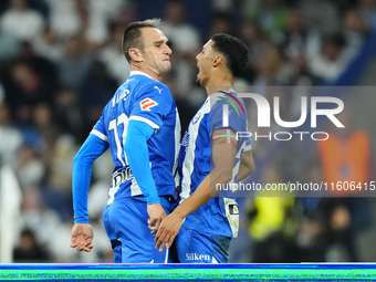 Kike Garcia centre-forward of Alaves and Spain celebrates after scoring his sides first goal during the La Liga match between Real Madrid CF...