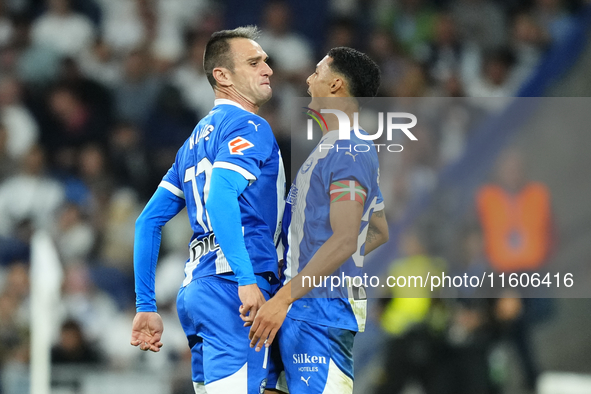 Kike Garcia centre-forward of Alaves and Spain celebrates after scoring his sides first goal during the La Liga match between Real Madrid CF...