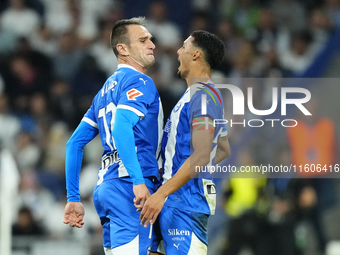 Kike Garcia centre-forward of Alaves and Spain celebrates after scoring his sides first goal during the La Liga match between Real Madrid CF...