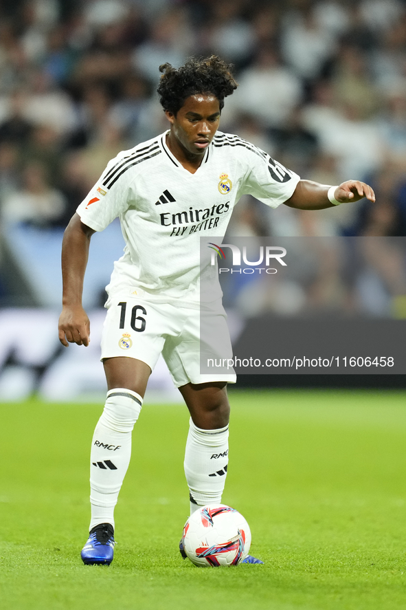 Endrick centre-forward of Real Madrid and Brazil during the La Liga match between Real Madrid CF and Deportivo Alavés at Estadio Santiago Be...