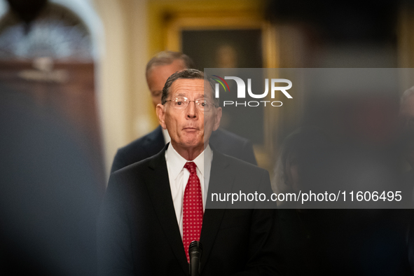 Sen. John Barrasso (R-WY) speaks during Senate Republicans' weekly press conference in Washington, DC, on September 24, 2024. 