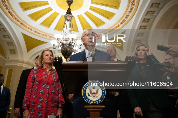 Senate Minority Leader (R-KY) and Senate Republican leaders hold their weekly press conference in Washington, DC, on September 24, 2024. 