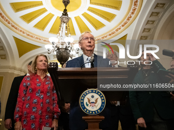 Senate Minority Leader (R-KY) and Senate Republican leaders hold their weekly press conference in Washington, DC, on September 24, 2024. (