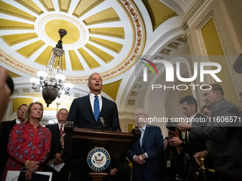 Sen. John Thune (R-SD) and Senate Republican leaders hold their weekly press conference in Washington, DC, on September 24, 2024. (