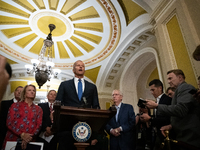 Sen. John Thune (R-SD) and Senate Republican leaders hold their weekly press conference in Washington, DC, on September 24, 2024. (