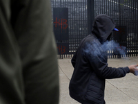 The 43 missing students from Ayotzinapa throw firecrackers at the Senate of the Republic in Mexico City, Mexico, on September 24, 2024, to d...