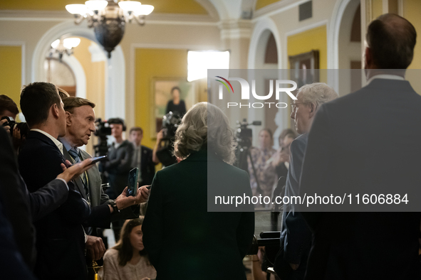 Senate Minority Leader Mitch McConnell (R-KY) and Senate Republican leaders answer questions during their weekly press conference in Washing...