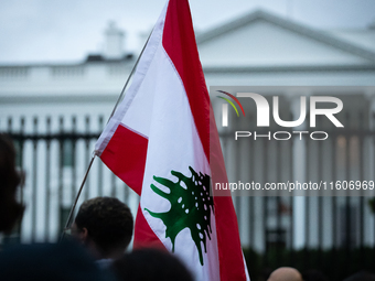 People demonstrate in front of the White House in support of Lebanon, following extensive air strikes by Israel, in Washington, DC, on Septe...